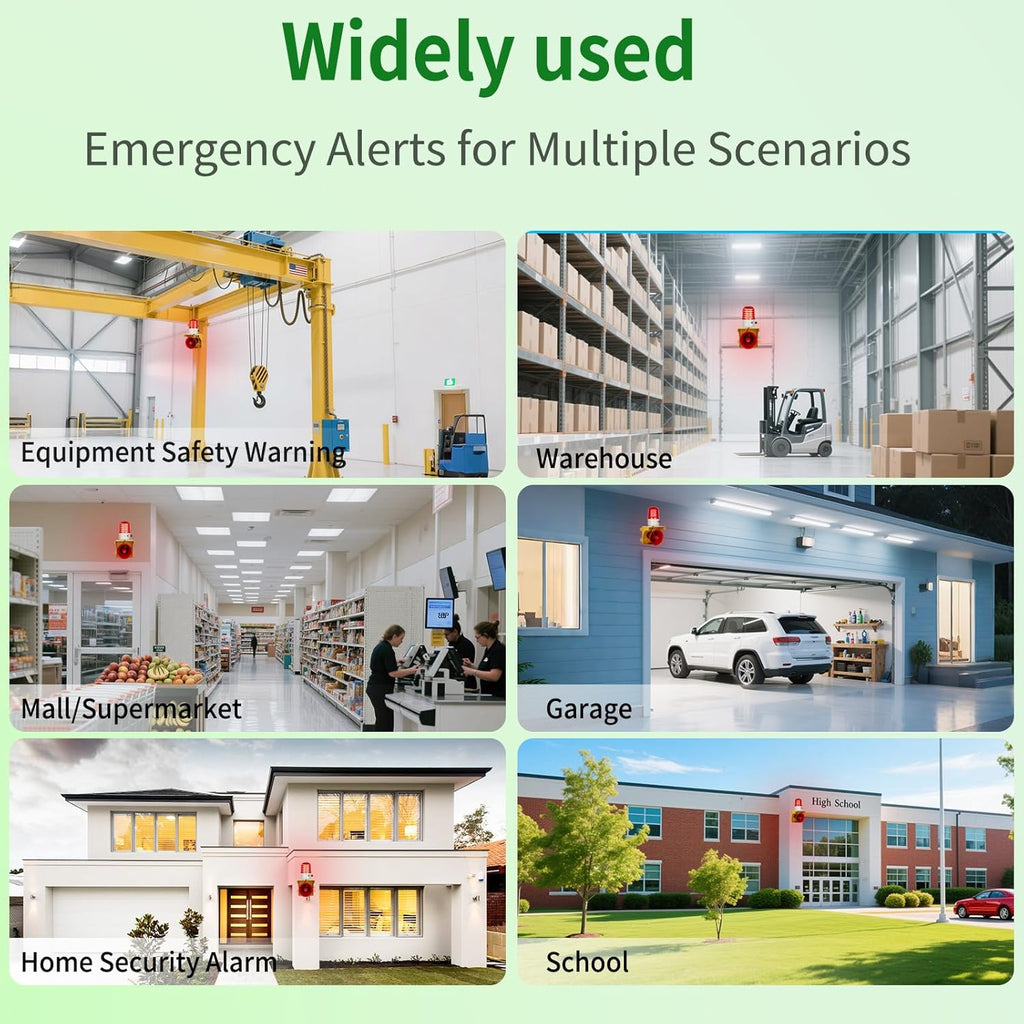 AC110V Industrial Siren Alarm Strobe Light-120dB Loud Horn&Waterproof Red Beacon Warning Light for Emergency,Factory,Fires,Tornado,Intruder Deterrent (with Switch&Volume – Adjustable 0–120dB)
