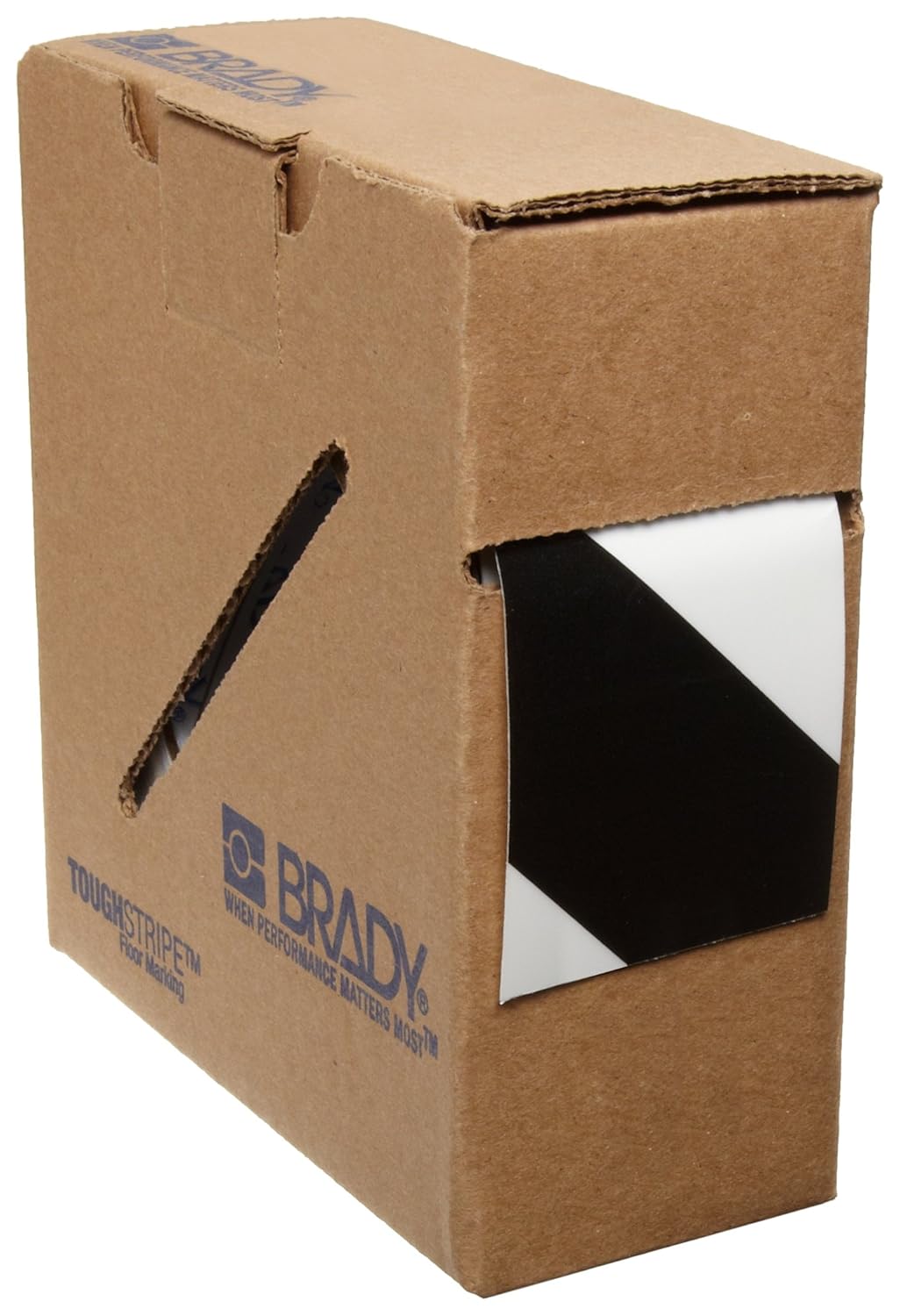 Brady ToughStripe Nonabrasive Diagonal Stripes Floor Marking Tape, 100' Length, 2" Width, Black on White (Pack of 1 Roll) - 104319