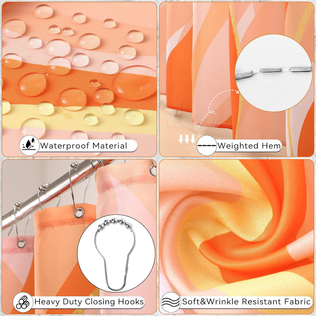 Bathroom Set - Orange and Gold Bathroom Accessories, Bathroom Sets with Shower Curtain and Rugs, Orange Shower Curtain Set with Bathroom Trash Can, Soap Dispenser, Soap Dish for Home Decor