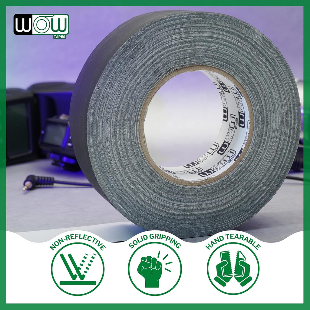 Wow Gaffers Tape 2 Inch Black - 50 Yards (Case of 24), Residue Free, Non-Reflective & Heavy-Duty - Professional Grade Gaff Tape - Ideal for Photography Backdrop, Cables, Cords & Floor Taping