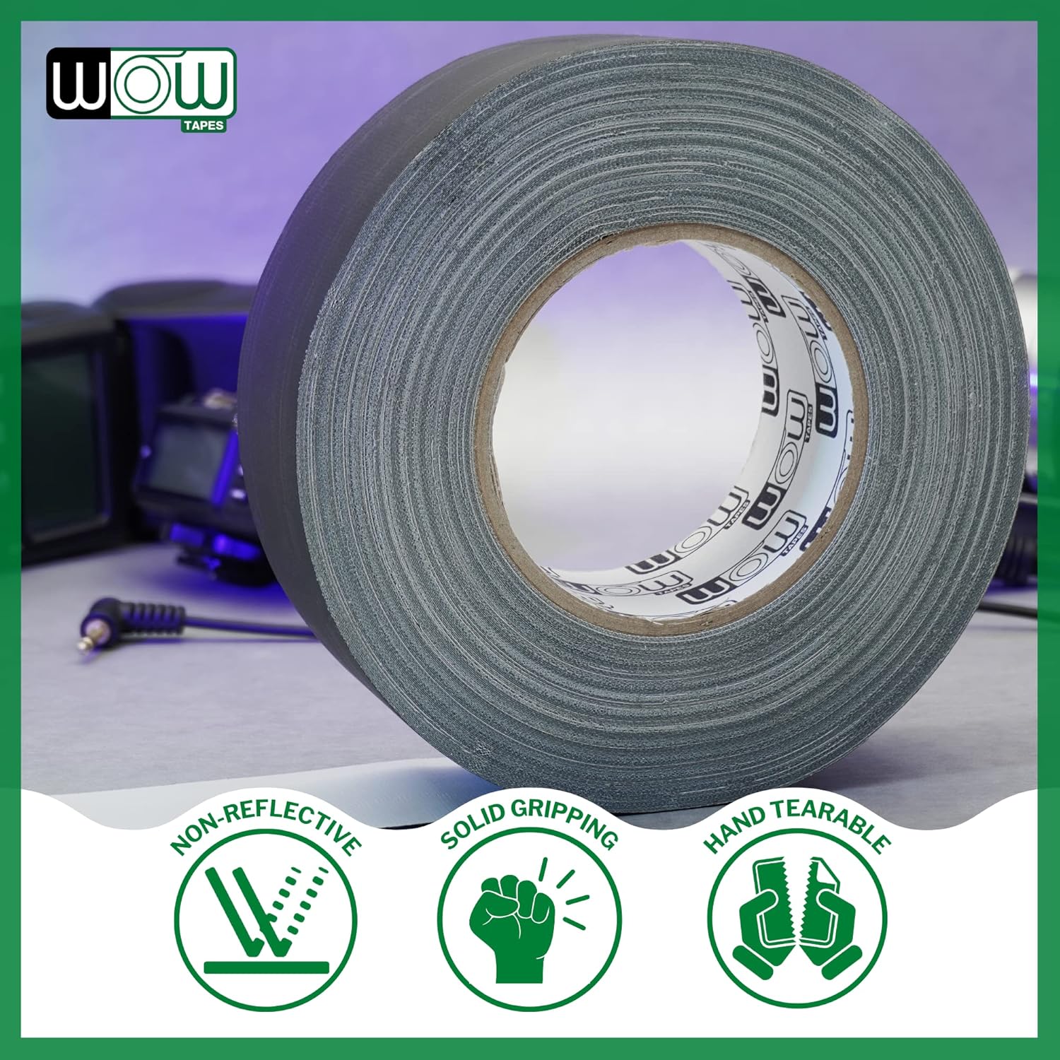 Wow Gaffers Tape 2 Inch Black - 50 Yards (Case of 24), Residue Free, Non-Reflective & Heavy-Duty - Professional Grade Gaff Tape - Ideal for Photography Backdrop, Cables, Cords & Floor Taping