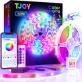 TJOY 60ft Bluetooth LED Strip Lights, Music Sync LED Lights Strip,RGB Color Changing Lighting with Remote,Smart Phone APP Control,Lighting for Bedroom,Ceiling,Room DIY(APP+Remote +Mic/60ftx1)