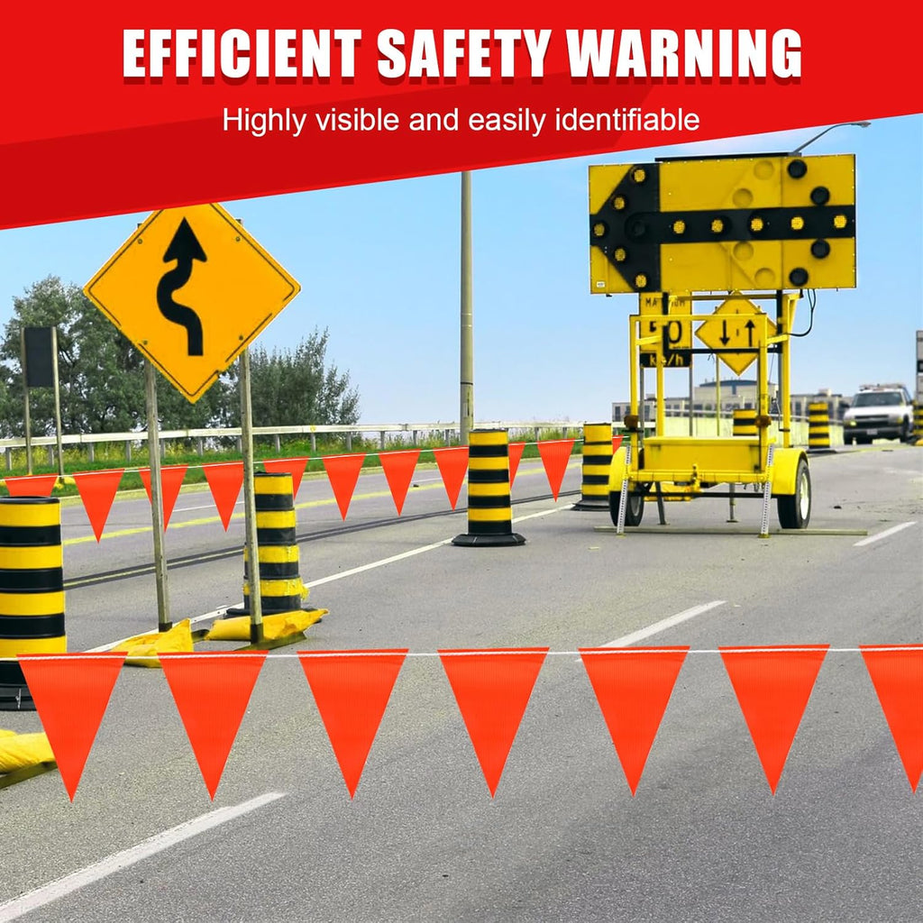 Safety Warning [Enhanced Density] Pennant Banner Flag Sign – 105FT OSHA High Visibility,11 * 7 Inches Colored Triangle Signs for Construction Zones, Roadwork, and Hazard Areas(ORANGE,80PCS,105FT)