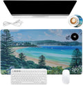 Heated Mouse Pad, Warm Desk Pad, Keyboard Mat 23.6 x 14 Inch Large Size Intelligent Fast Heating, 3 Speed Adjustable, Timed Auto Power Off for Game Office Home, Blue Sea Level Beach Woods