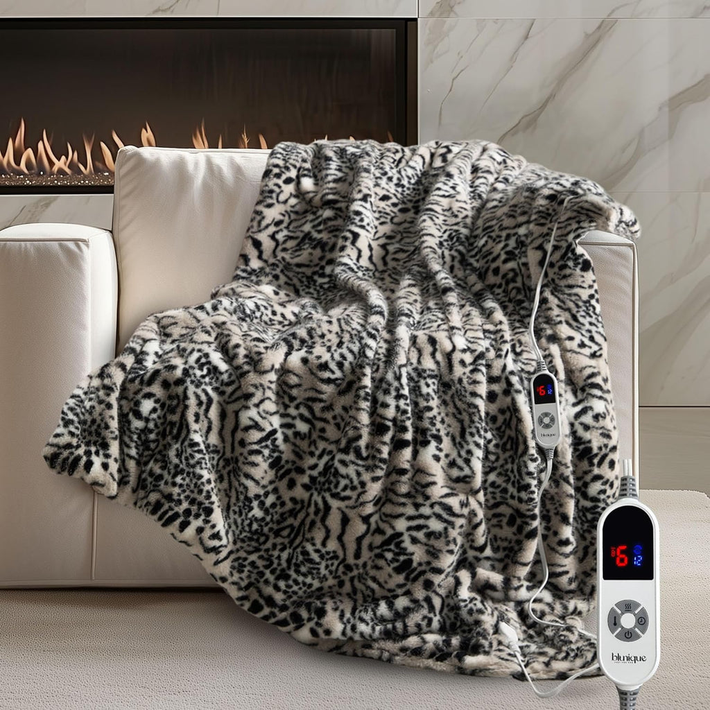 Luxury Faux Fur Heated Blanket Electric Throw - Tiger Print Ultra Soft Thick Warm Heated Blanket, 6 Heating Levels & 12 Hours Auto-Off, ETL Certified, Washable, Luxurious Gifts, 50''x60''
