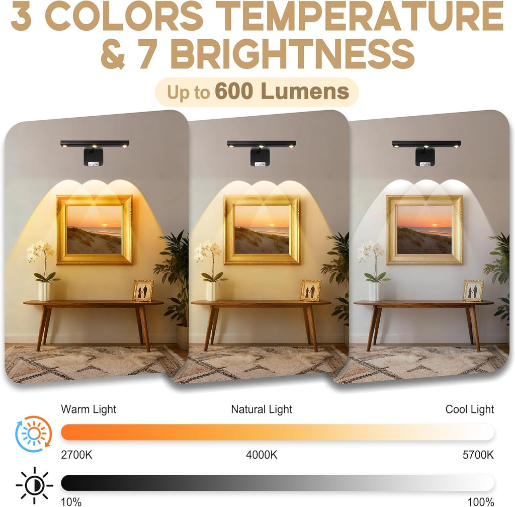 Motion Sensor Wireless Picture Lights for Wall, Dimmable Battery Operated Picture Light with Timer, Extendable Painting Light with Remote, 3 Color Temp, Rotatable Wall Art Light for Paintings