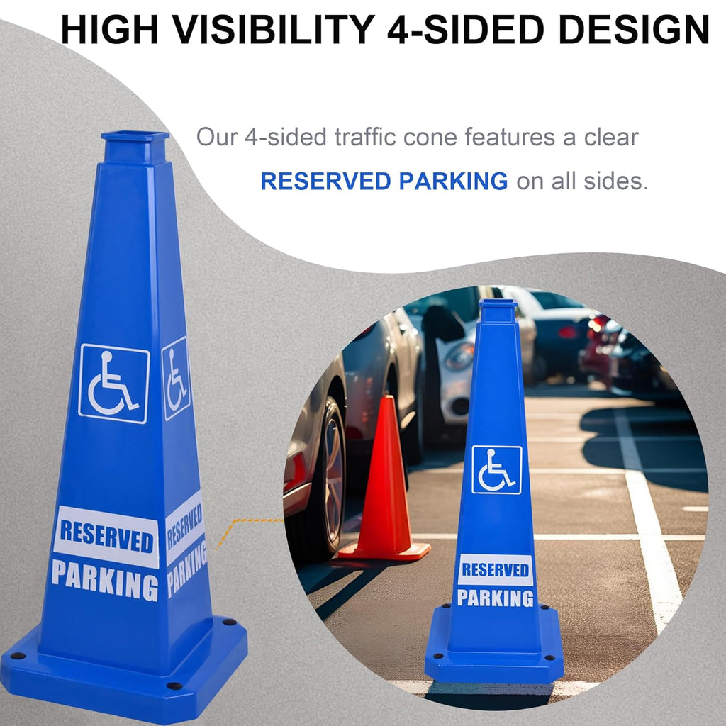 OrangeStar 6-Pack 28" Reserved Parking Cones, Large 4-Sided Message Safety Traffic Cones with Heavy Rubber Base for Indoor Outdoor Use, Parking Lot Control, Driveway Barriers, Blue