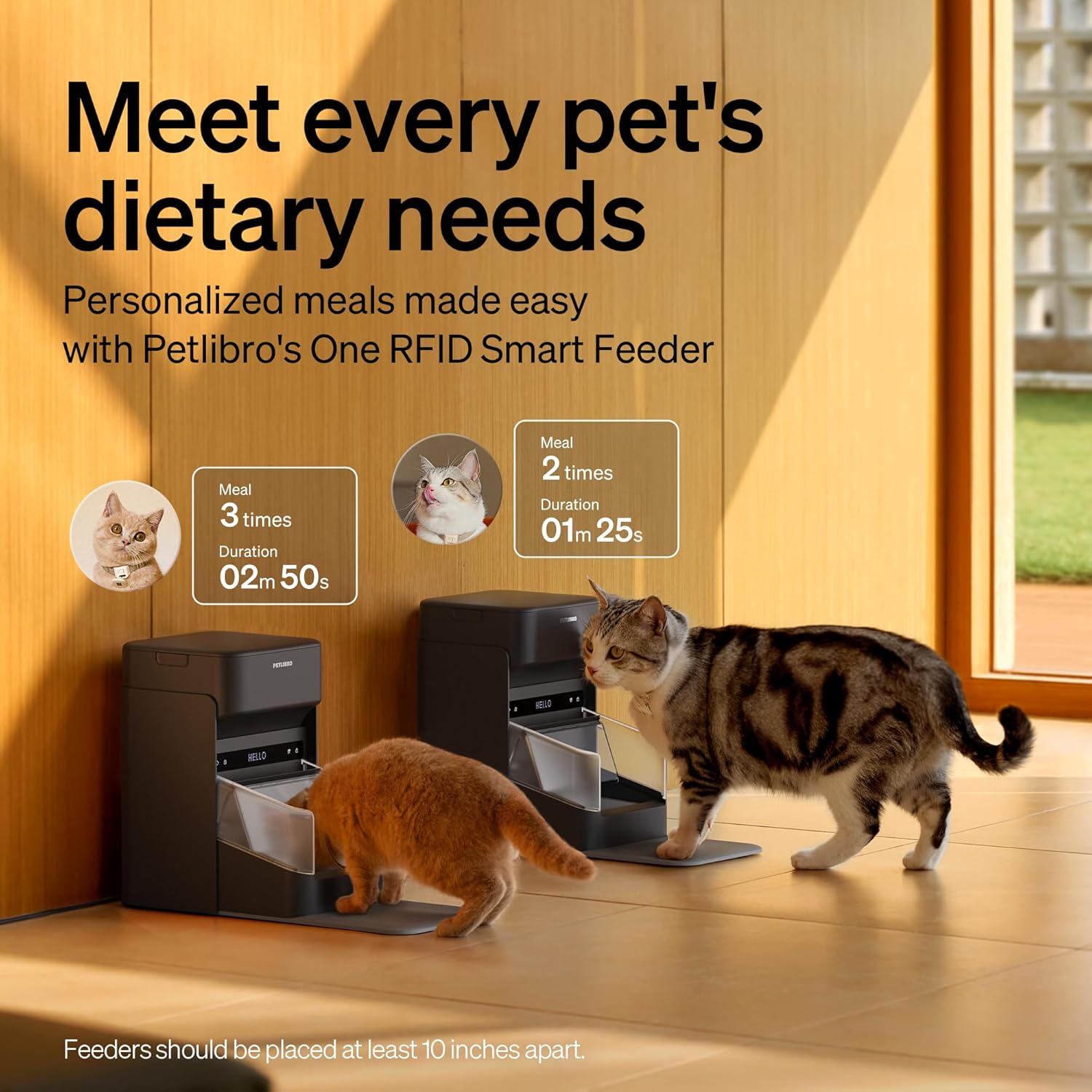 Bundle of 2 Packs PETLIBRO RFID Automatic Cat Feeder, Collar Sensor for Personalized Meals, Cats Recognition, Diet Tracking + RFID Multi Cats Water Fountain with Hydration Monitoring, x3 Collar Tags