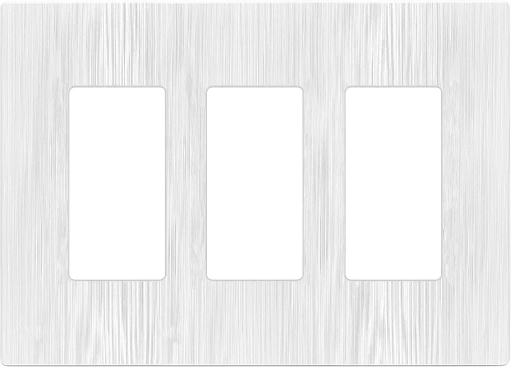 LIDER Brushed Finish Decorator Switch Cover, Screwless Wall Plate, Mid-Size 3-Gang 4.88" x 6.77", Unbreakable Polycarbonate Thermoplastic, UL Listed, LSWP-33M-BW, Brushed White