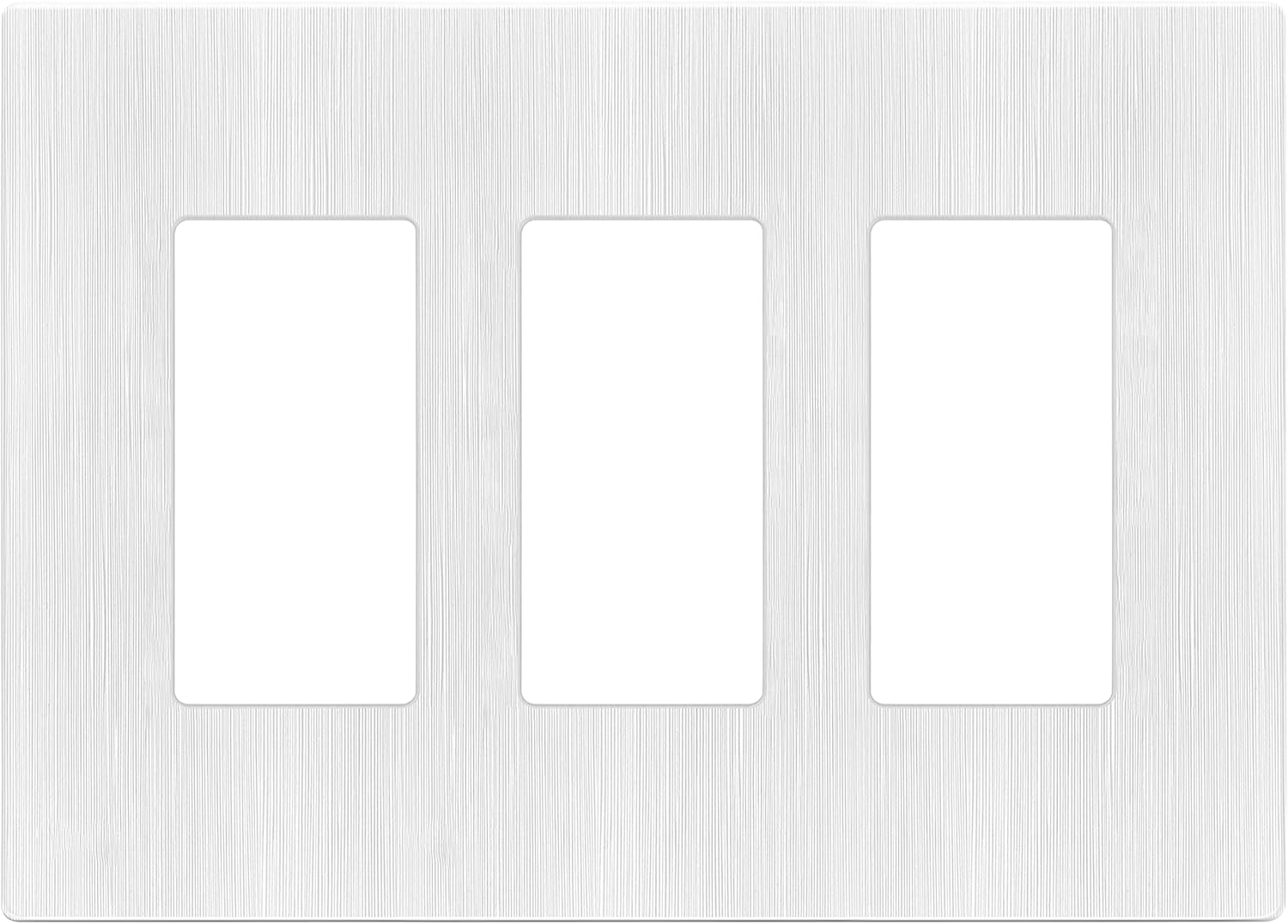LIDER Brushed Finish Decorator Switch Cover, Screwless Wall Plate, Mid-Size 3-Gang 4.88" x 6.77", Unbreakable Polycarbonate Thermoplastic, UL Listed, LSWP-33M-BW, Brushed White