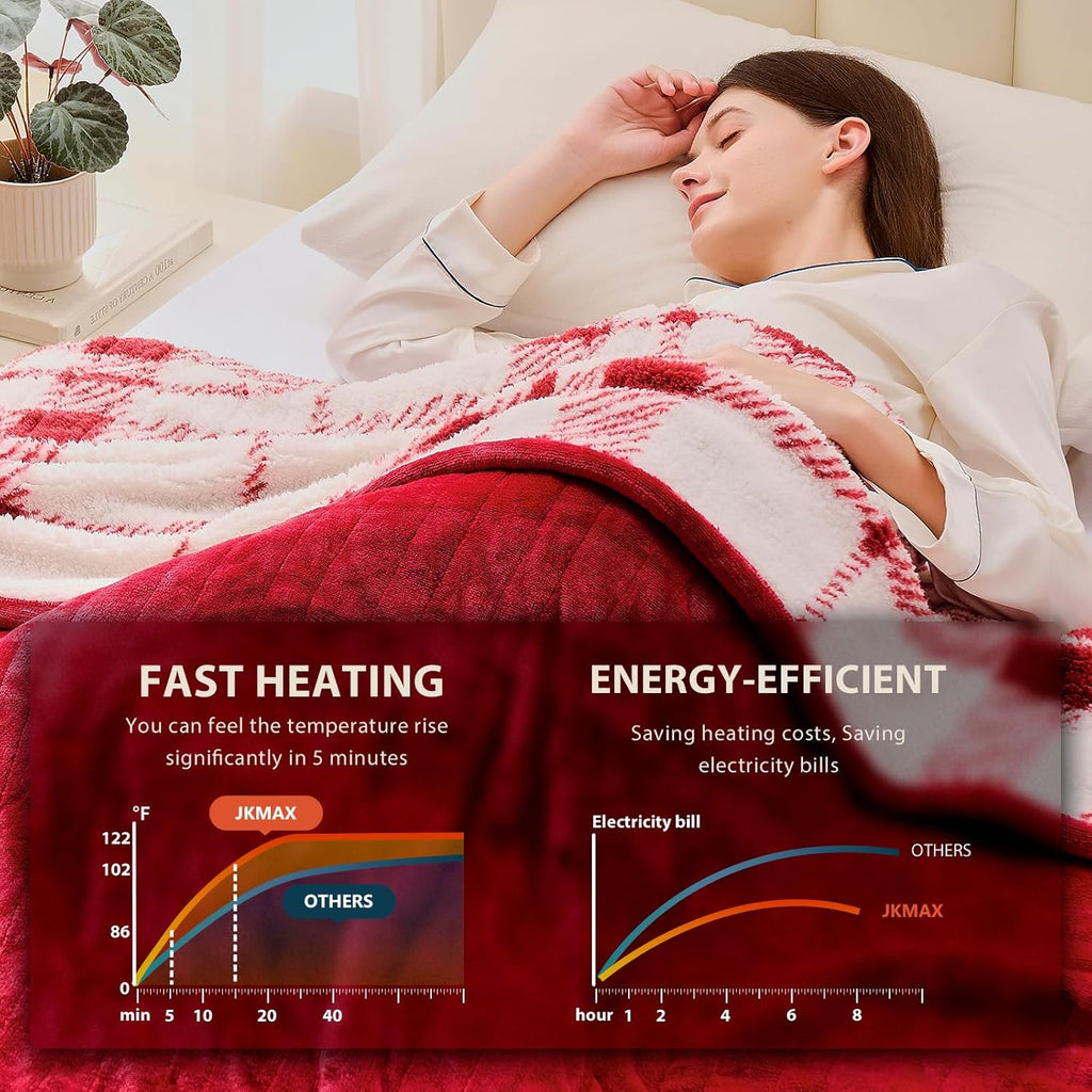 Heated Electric Blanket King Size - 100"x90" Flannel Heating Blanket with 10 Heating Levels & 5 Time Settings Over-Heat Protection, Winter Warmer for Adults with ETL Certification（Red）