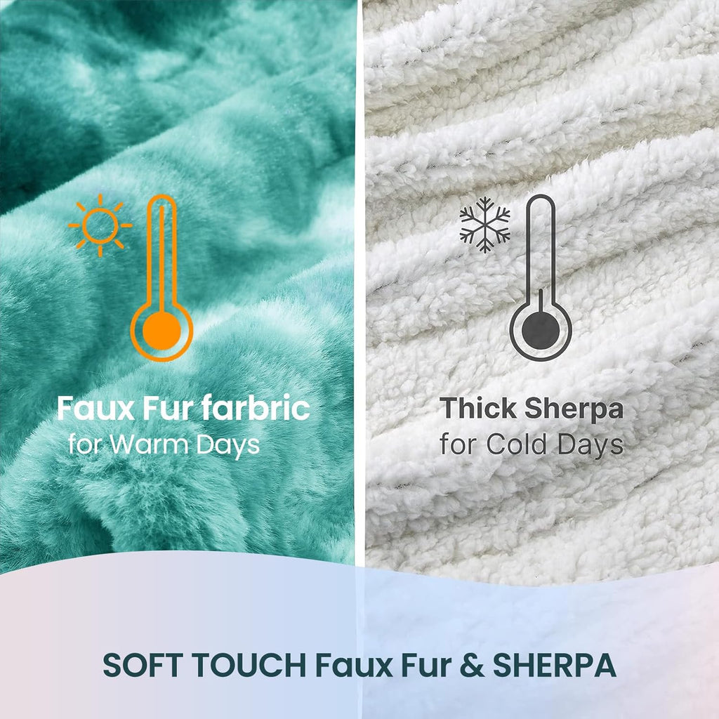 Electric Heated Blanket 62"x84", Luxury Green Twin Faux Rabbit Fur Electric Blanket, Fast Heating Soft Fluffy Thick Electric Blanket with 6 Heating Levels & 12H Auto Off