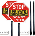 2Pack Stop Sign, Private Driveway Do Not Enter Sign with Stake, 36" Tall, 12" x 12", Reflective Aluminum