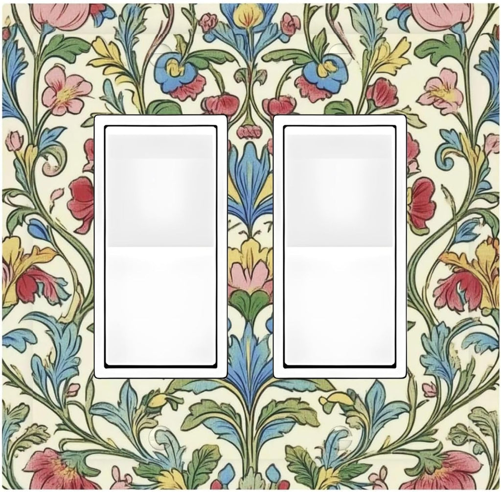 Decorative Outlet Covers Boho Red Floral Morris Plant Leaves 2 Gang Double Gfci Rocker Electrical Wall Panels Light Switch Cover Plate For Farmhouse Cabin Decor