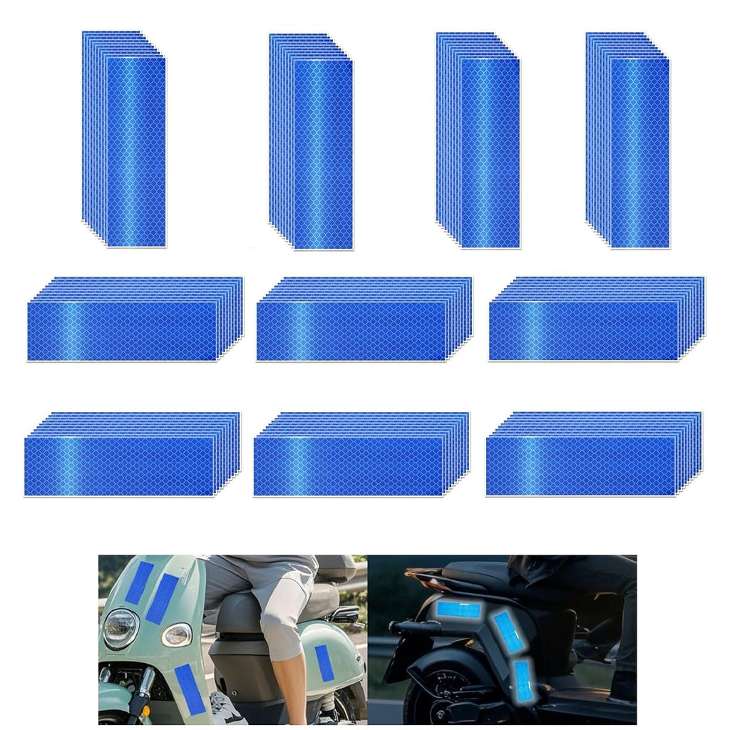 Non Fading Blue Reflective Stickers 2 inch X 6 inch, Outdoor Waterproof High Visibility Warning Safety Adhesive Reflector Tape (100 Pcs)