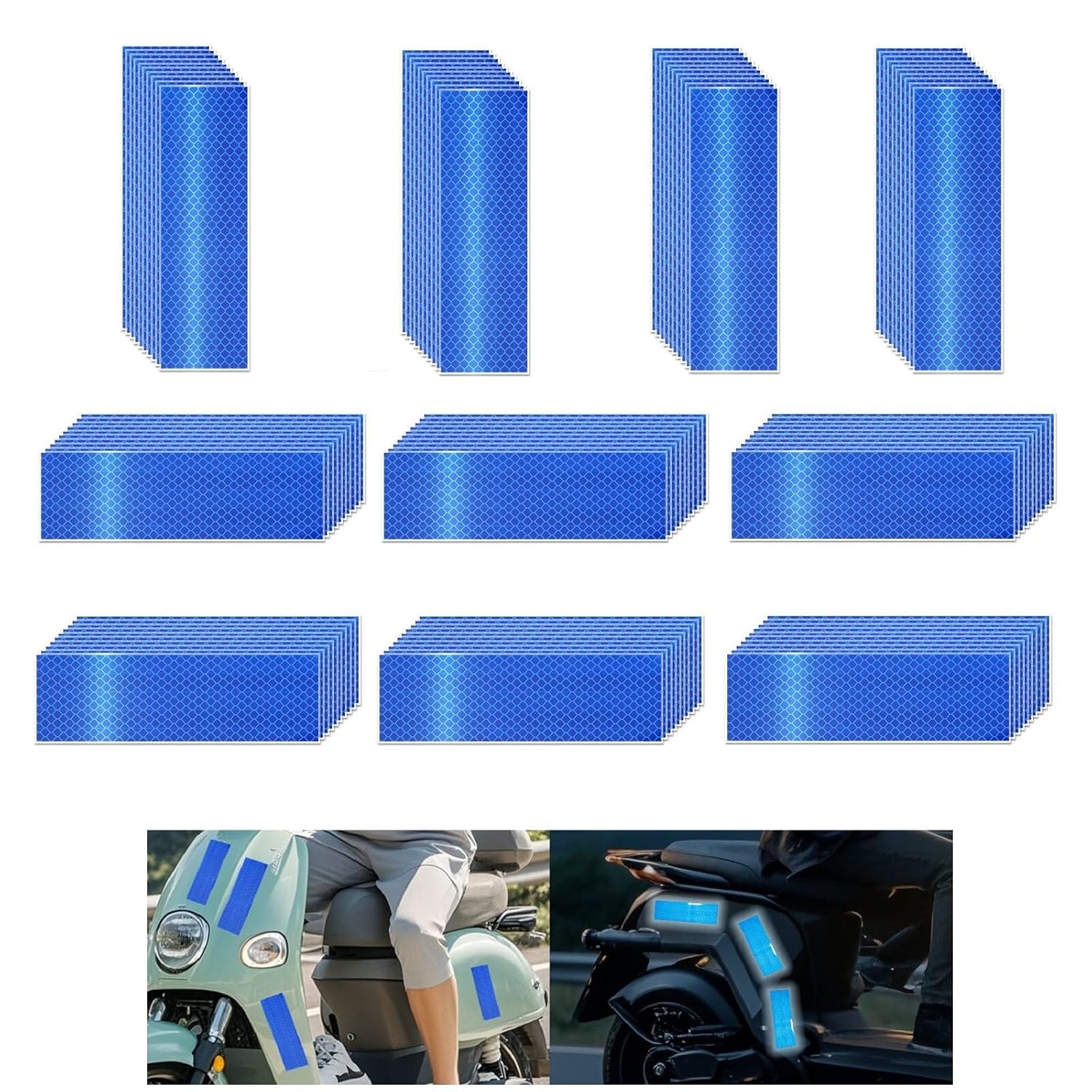 Non Fading Blue Reflective Stickers 2 inch X 6 inch, Outdoor Waterproof High Visibility Warning Safety Adhesive Reflector Tape (100 Pcs)
