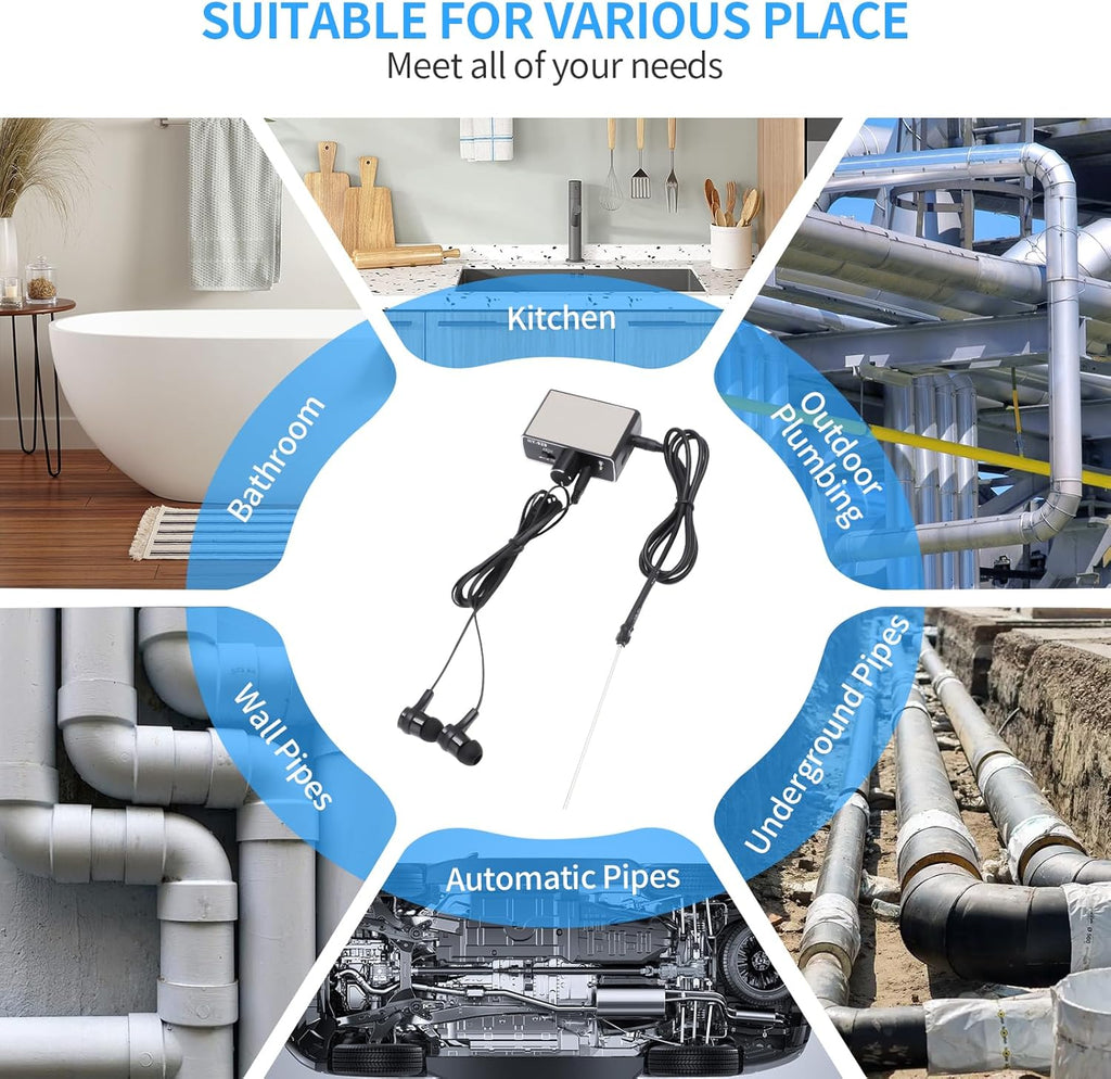 Water Leakage Detector, Underground Water Pipe Leak Detector Monitor with Intelligent High Sensitivity for Site Construction, Car Maintenance and Pipeline Locator
