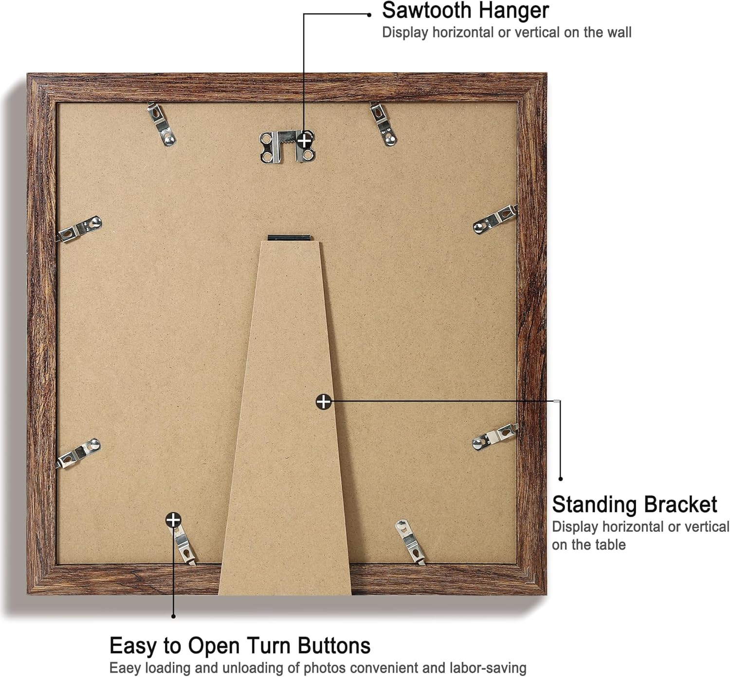 iRahmen 12x12 Picture Frame Set of 4 with Tempered Glass, Rustic Frame Display 10x10 Pictures with Mat or 12 x 12 Without Mat, Wood Square Photo Frames for Desktop Display and Wall Mounting