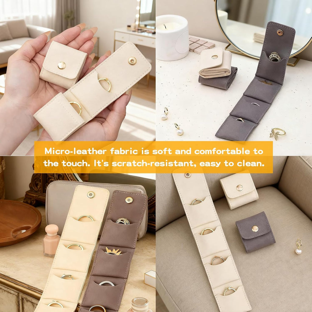 2 PCS Mini Travel Jewelry Bag with Buckle, Portable Foldable Roll Bag for Earrings, Rings, Necklaces and Compact Storage