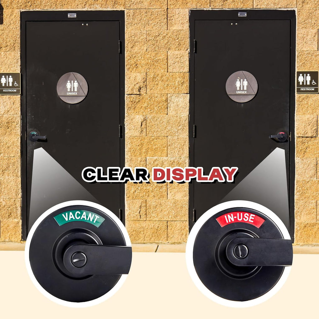Tandefio 2 Set Vacant Occupied Bathroom Lock, Commercial Door Handle with in-use or Vacancy Occupied Deadbolt, Privacy Indicator Restroom Handle Lock for Restrooms, Satin Chrome (90 mm,Black)