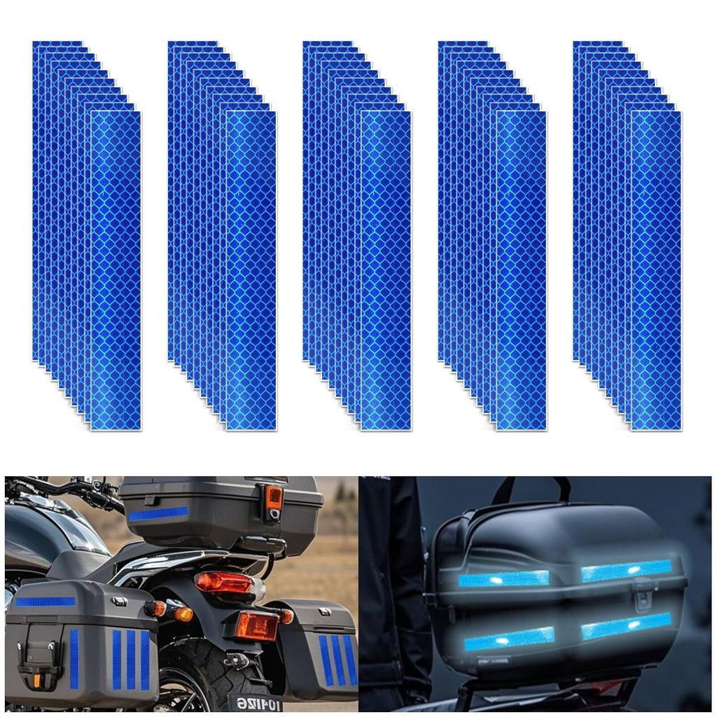 Non Fading Blue Reflective Stickers 1 inch X 6 inch, Outdoor Waterproof High Visibility Warning Safety Adhesive Reflector Tape (50 Pcs)