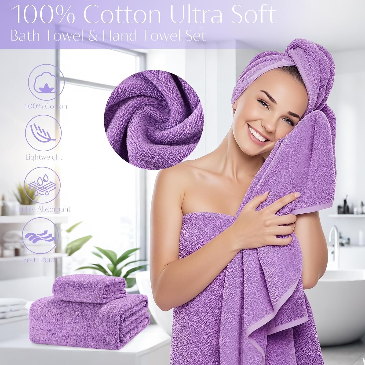 32PCS Bathroom Accessories Set Bathroom Set,Purple Shower Curtain Set,Bath Towel Set,Hand Towel,Toilet Brush,Trash Can & 3PCS Soap Dispenser