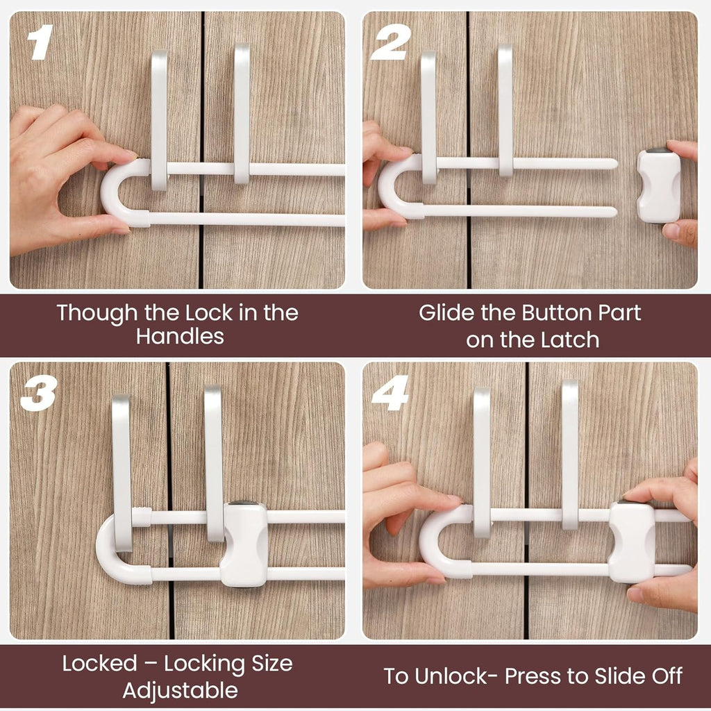 Jetec 10 Pieces Cabinet Locks for Babies, U-Shaped Proofing Drawers Safety Child Locks Adjustable, Easy to Use Childproof Latch for Knob Handle on Kitchen Door Storage Cupboard Closet (Brown,White)