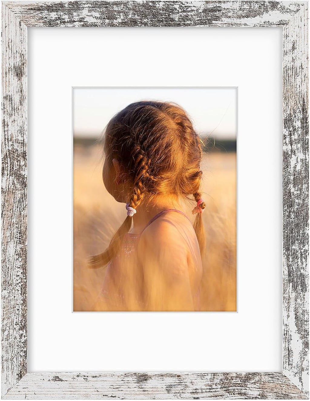 Golden State Art, 9x12 Picture Frame with Mat for 6x8 - High Definition Glass Wall Mounting Horizontal Vertical Display (Weathered White, 1 Pack)