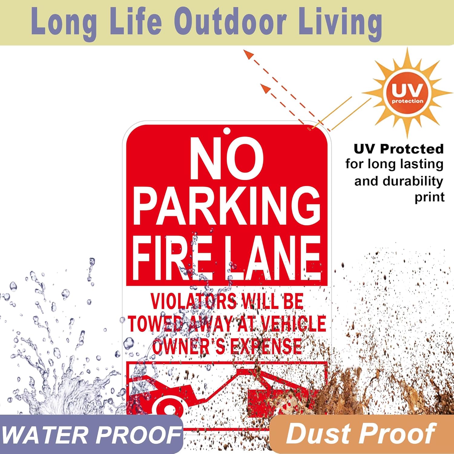 No Parking Fire Lane Sign, Reflective Aluminum, 12 x 18 Inches, Weather Resistant, UV Protected, Indoor Outdoor Use, 2 Pack