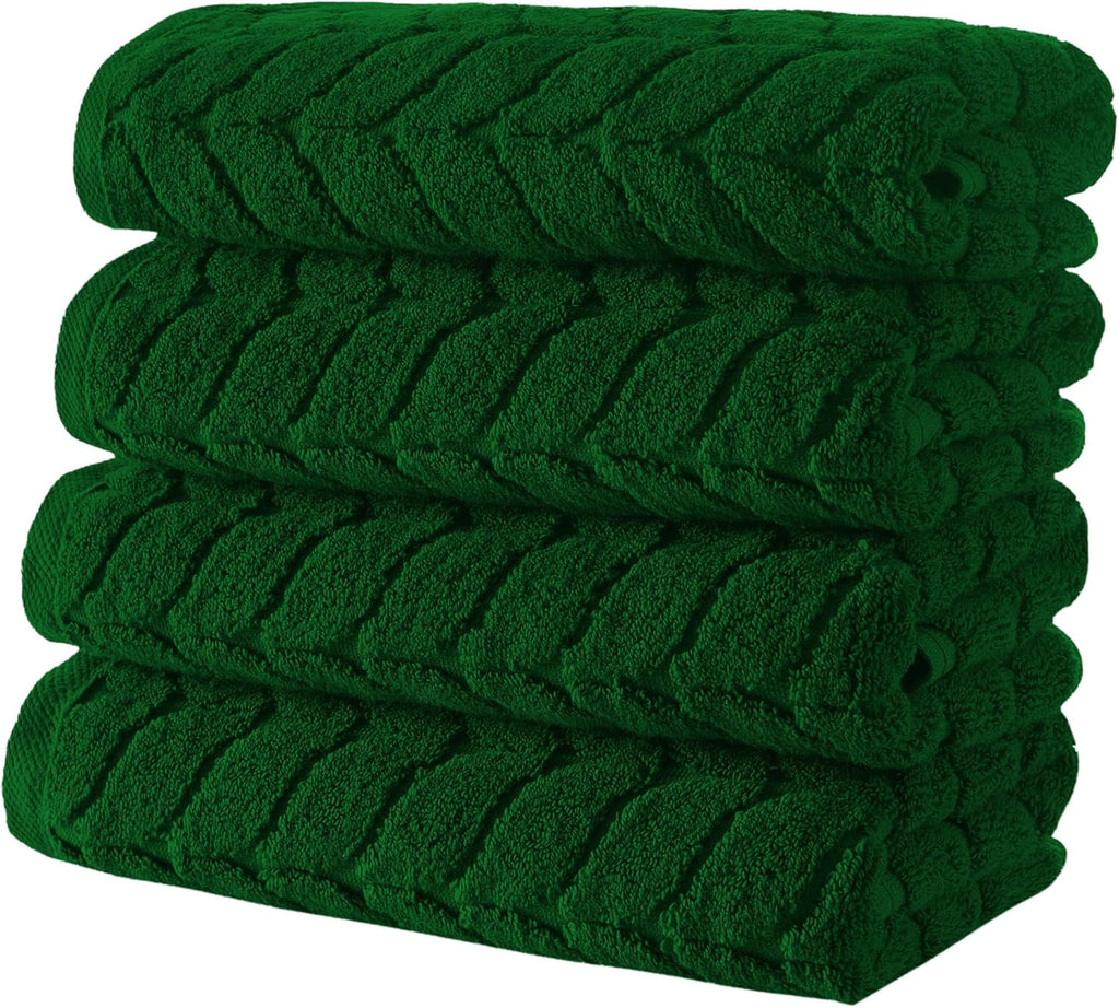 BAGNO MILANO Turkish Bath Towels, Soft Plush Jacquard Luxury Bath Towels, Quick Dry Towel Set (Royal Green, 4 Pcs Hand Towel Set)