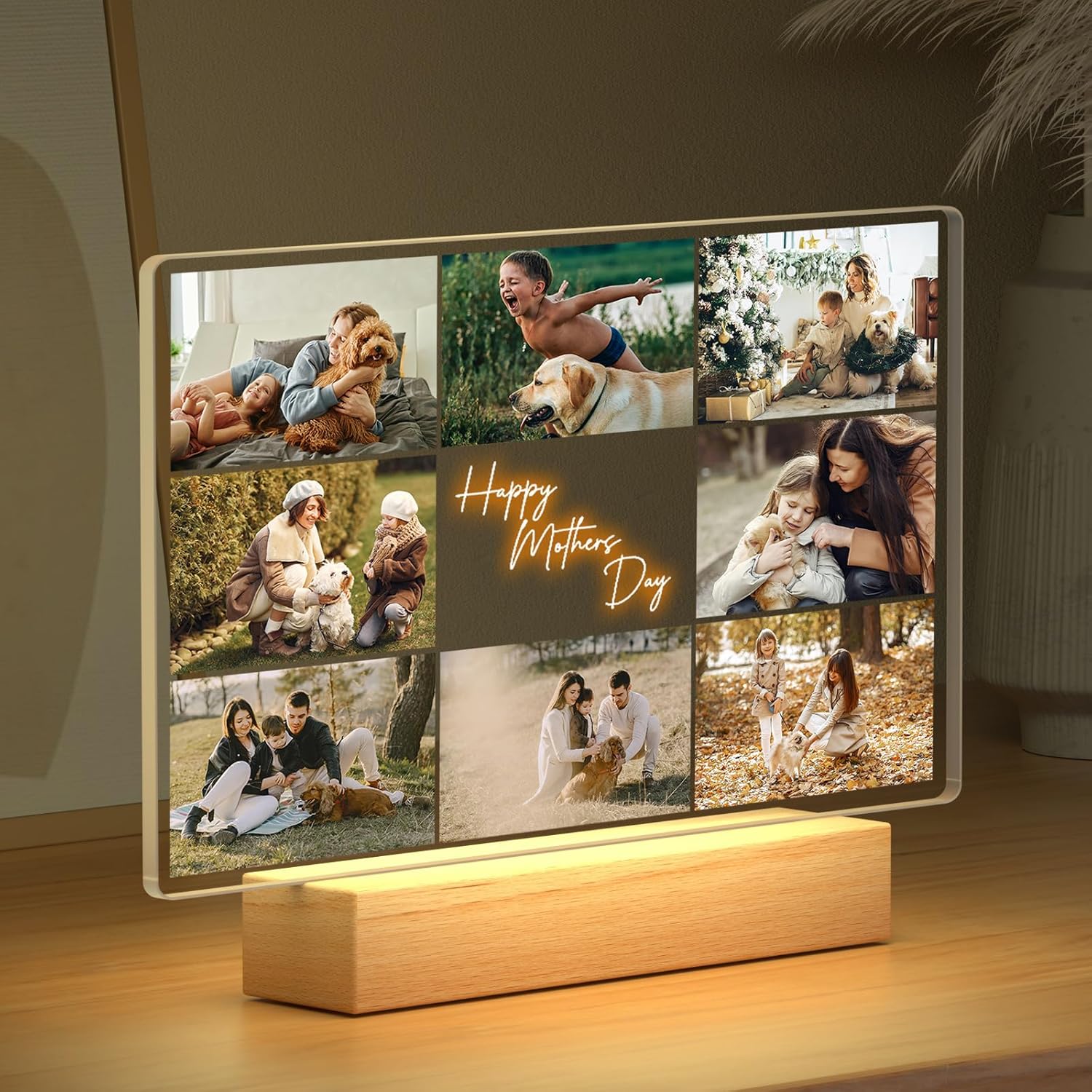 Custom Picture Frame with Photo, Personalized Photo Frame with Night Light, Customized Picture Frames, Personalized Valentines Day Gifts for Mom, Baby, Kid, Family