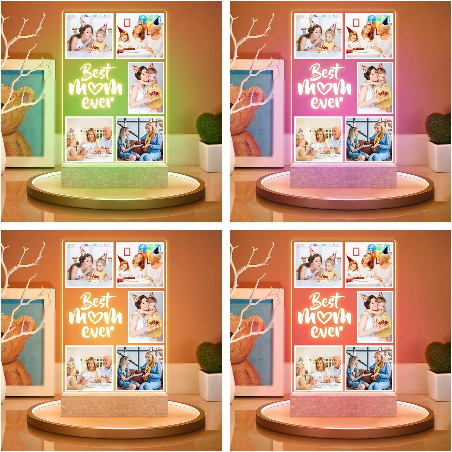 Custom Picture Frame with Photo, Personalized Photo Frame with Night Light, Customized Picture Frames, Personalized Valentines Day Gifts for Mom, Baby, Kid, Family