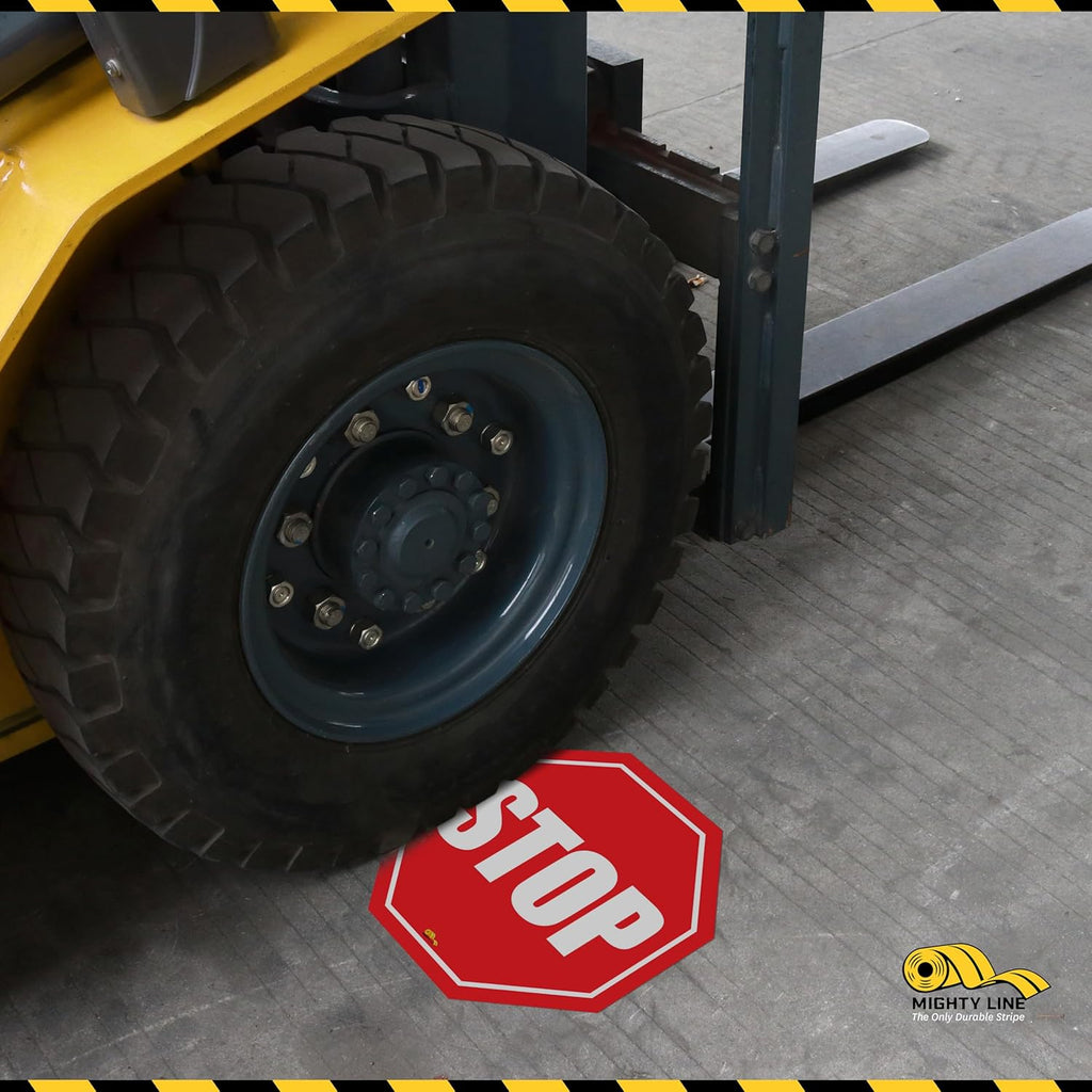 Mighty Line Stop Floor Sign Sticker for Safety, Warning, Heavy-Duty, Peel and Stick, Adhesive, Industrial Quality, 24"