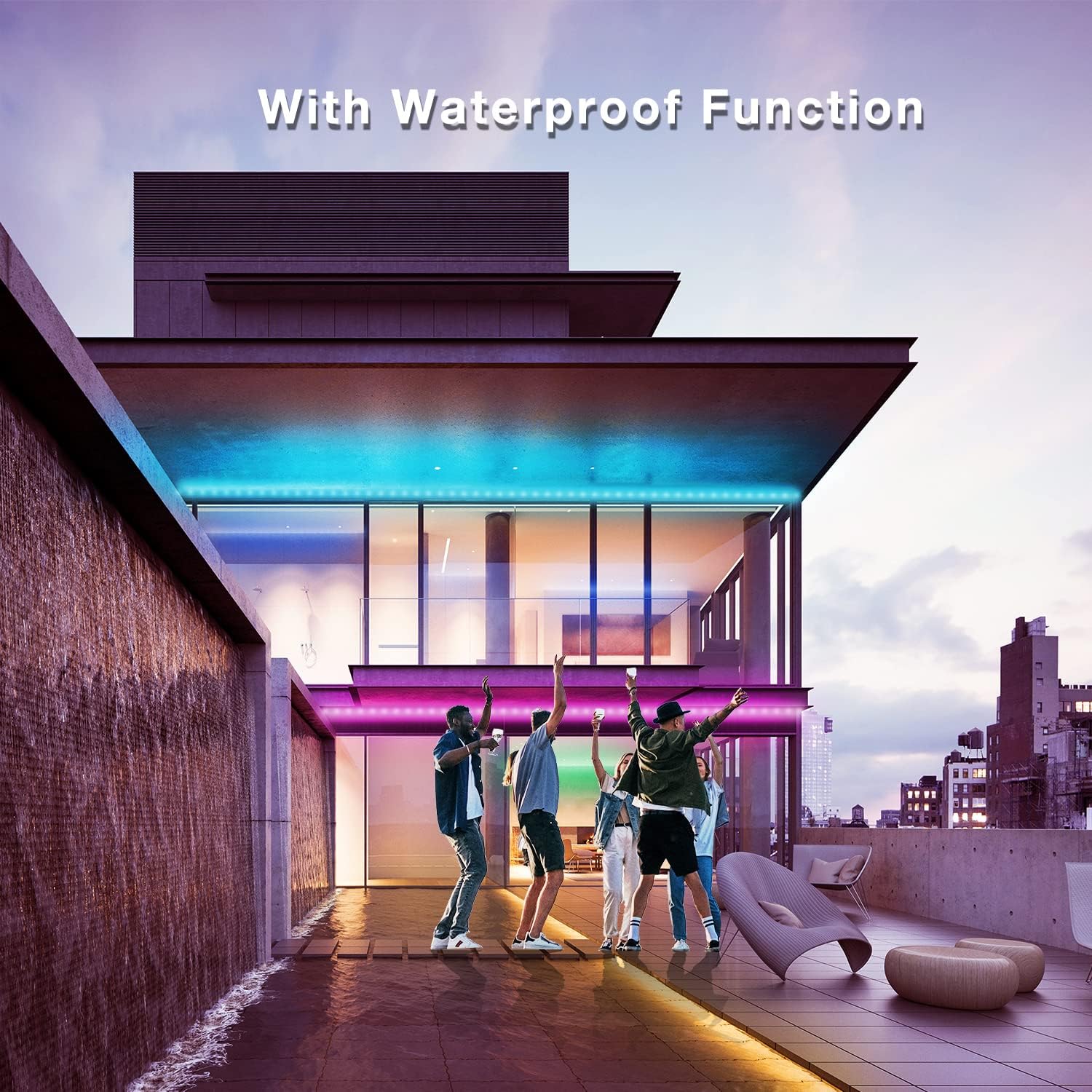 DAYBETTER Outdoor Led Strip Lights Waterproof, Smart Led Light Strips with Remote and App Control, 5050 RGB Color Changing Led Lights for Bedroom, Roof Eaves, Room Decor, 65.6 ft(4 Rolls of 16.4ft)