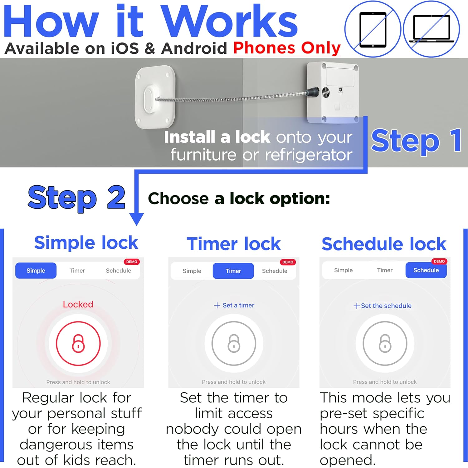 Bluetooth Lock for Fridge & Cabinets - Timed Lock Box to Reduce Access to Snacks, Food & Liquor - Smart App with Simple, Timer & Schedule Modes - Supports Focus & Healthy Habits