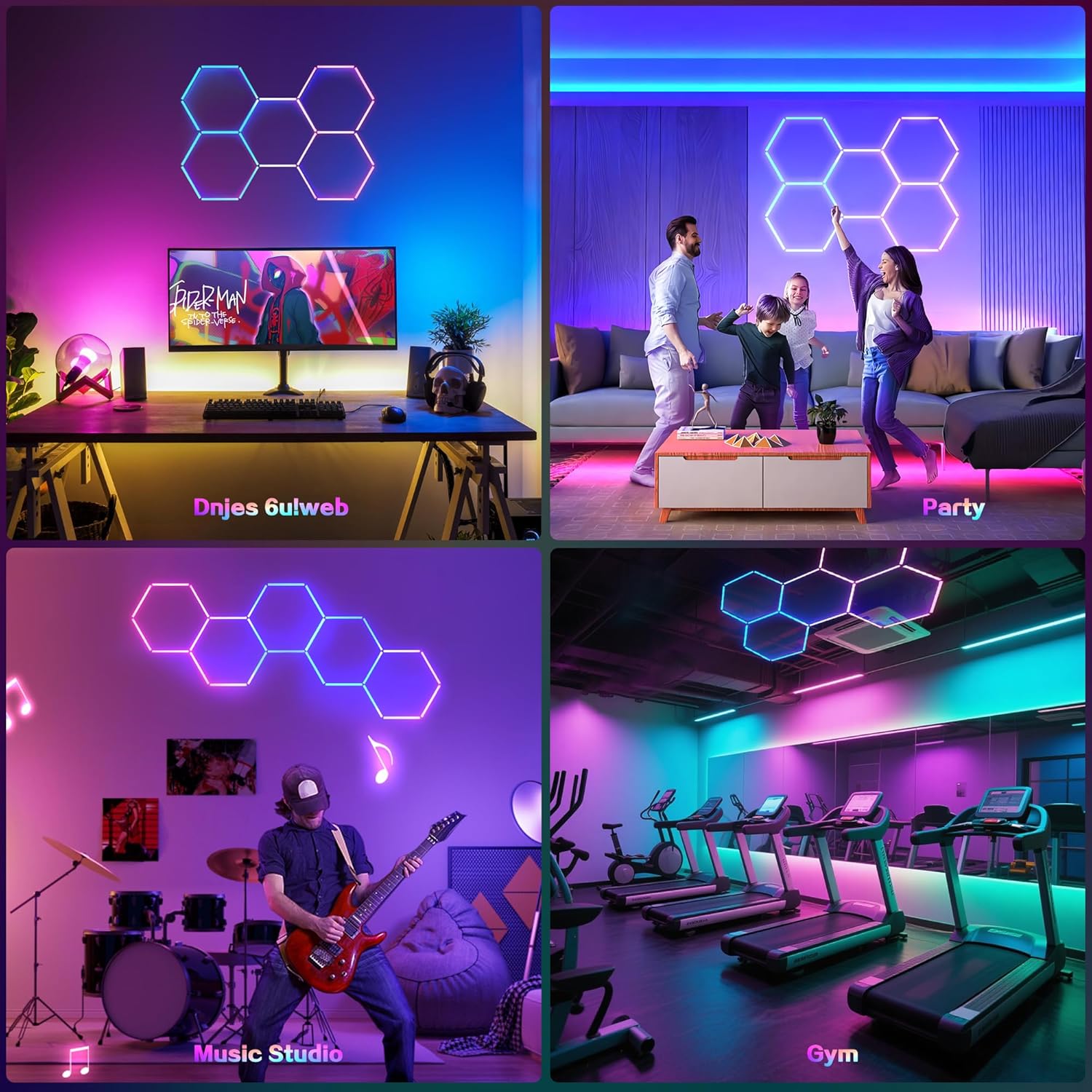 RGB Hexagon Garage Lights 240W - 356 Colors Mode w/Music Sync, 24 Pack Bright LED Honeycomb Panels for Garage, Barber, Home Theater, Game Room & Man Cave