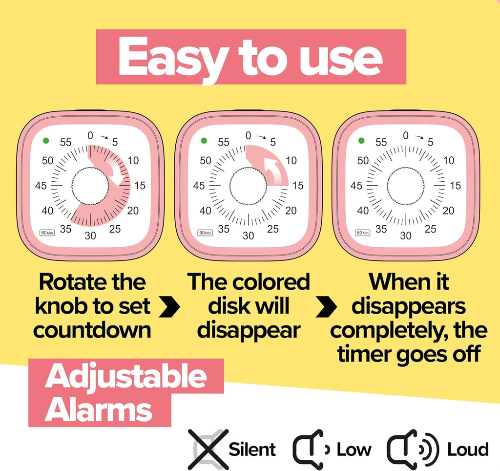 Visual Timer for Kids – Rainbow Ride Clock - Silent Time Management – 60 Minute Countdown – Focus and Productivity Tool – for Classroom, Toddlers, Study, Toothbrush – Fun Design – Adjustable Alarms