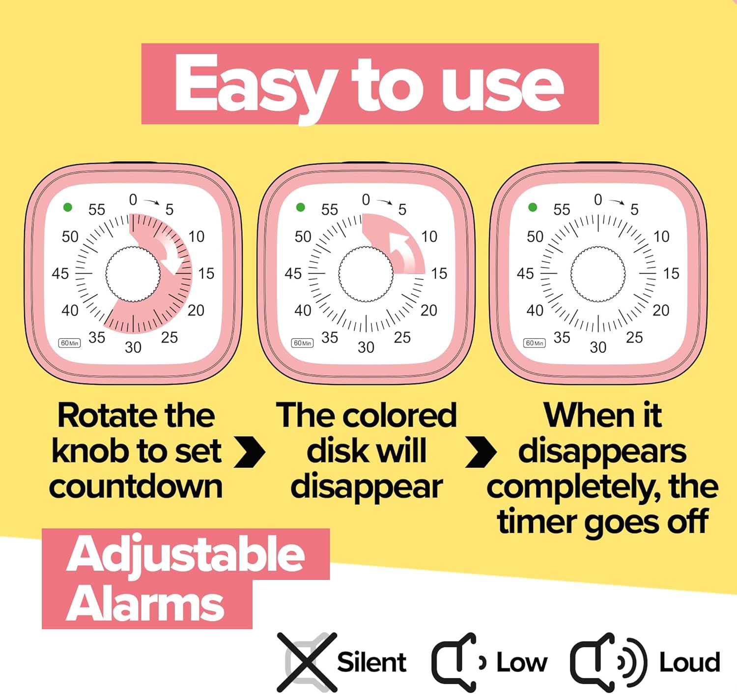 Visual Timer for Kids – Rainbow Ride Clock - Silent Time Management – 60 Minute Countdown – Focus and Productivity Tool – for Classroom, Toddlers, Study, Toothbrush – Fun Design – Adjustable Alarms