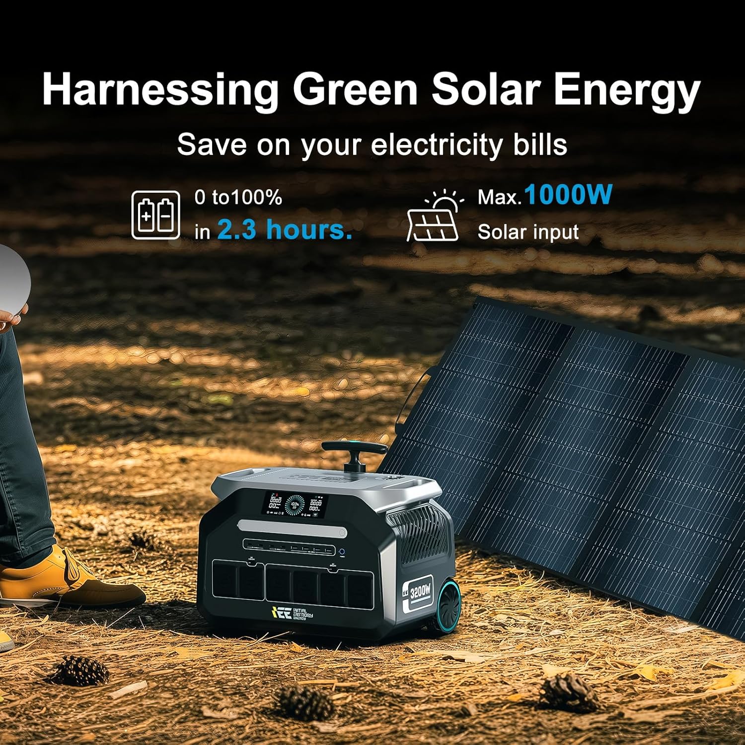 IEE 3200W Portable Power Station P3200 with 2x200W Solar Panel, 2048Wh Solar Generator, 1800W AC Charging, AC Outlets x 4, LiFePO4 Battery Power Station for Home Backup, Camping, RV, Emergency