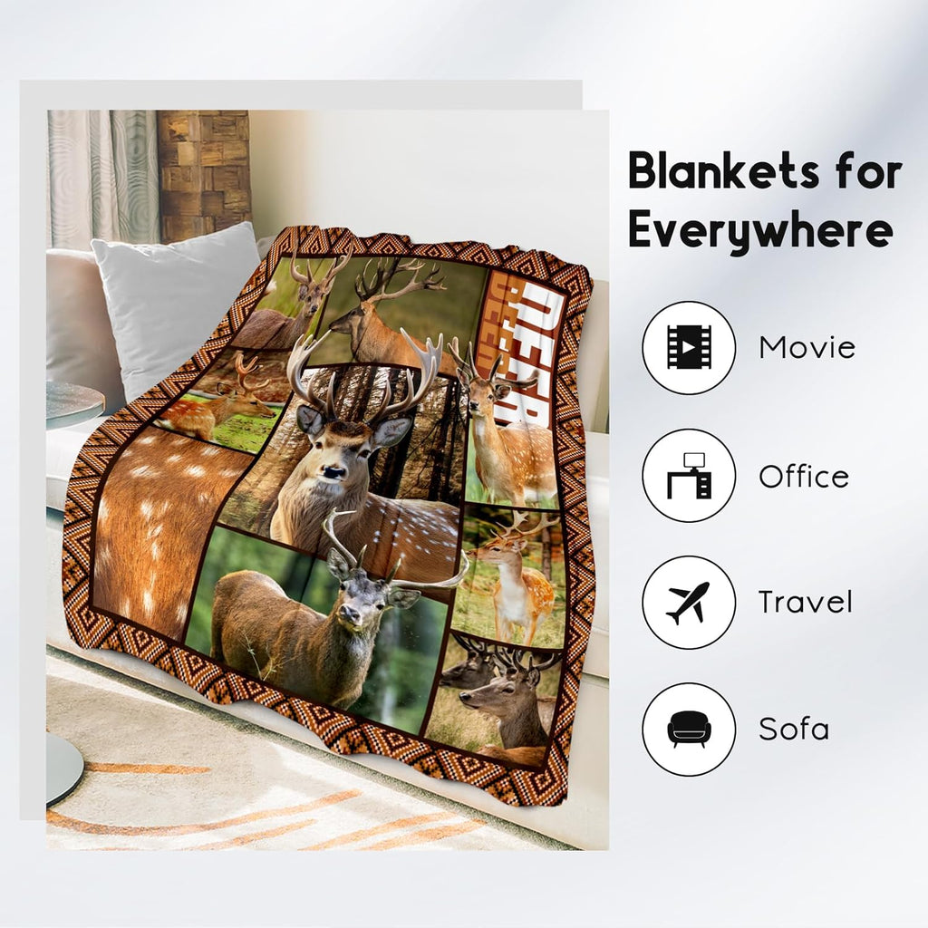 Blankets for Adults, Deer Blanket Gifts for Men Boys, 40"x50" Forest Western Throw Gift for Hunters - Soft, Fuzzy & Cozy Deer Throws Farmhouse Decor