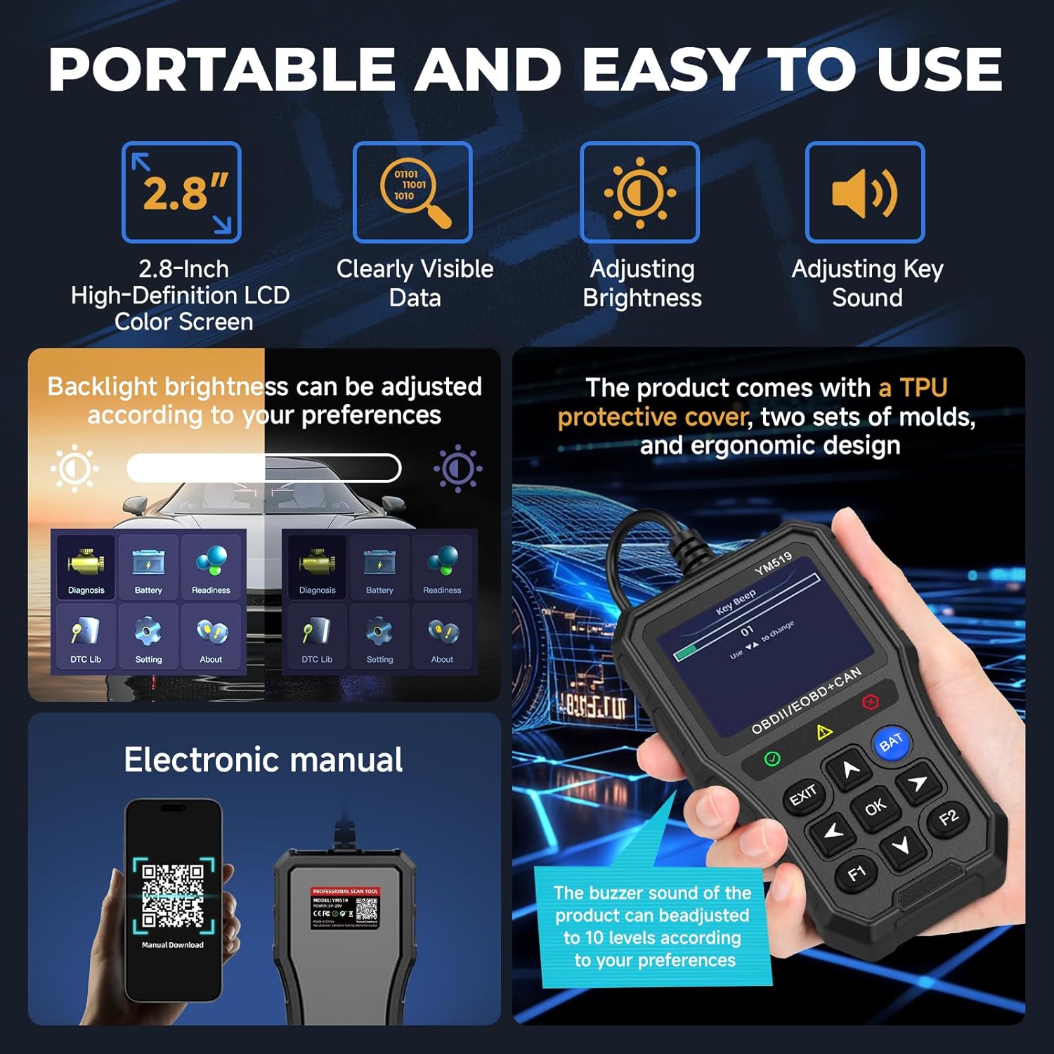 Enhanced Universal OBD2 Scanner with Battery Tester - Car Engine Fault Code Reader CAN Diagnostic Scan Tool, Read and Clear Error Codes for 1996 or Newer OBD2 Protocol, Plug & Play