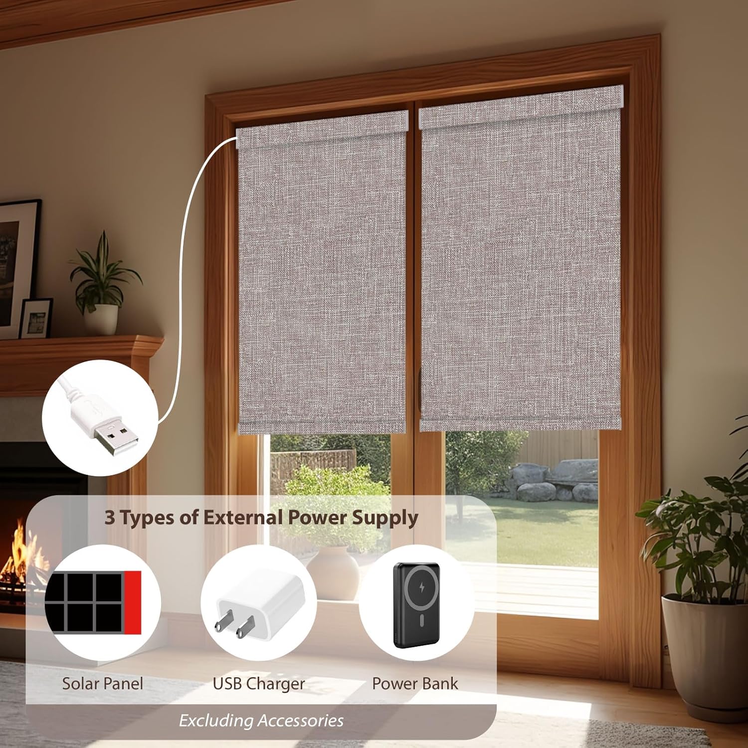 Motorized Roller Blinds with Remote, 100% Blackout Automatic Roller Shades for Bedroom, Bathroom, and Living Room, Customized Size, Cloud Shadow Brown