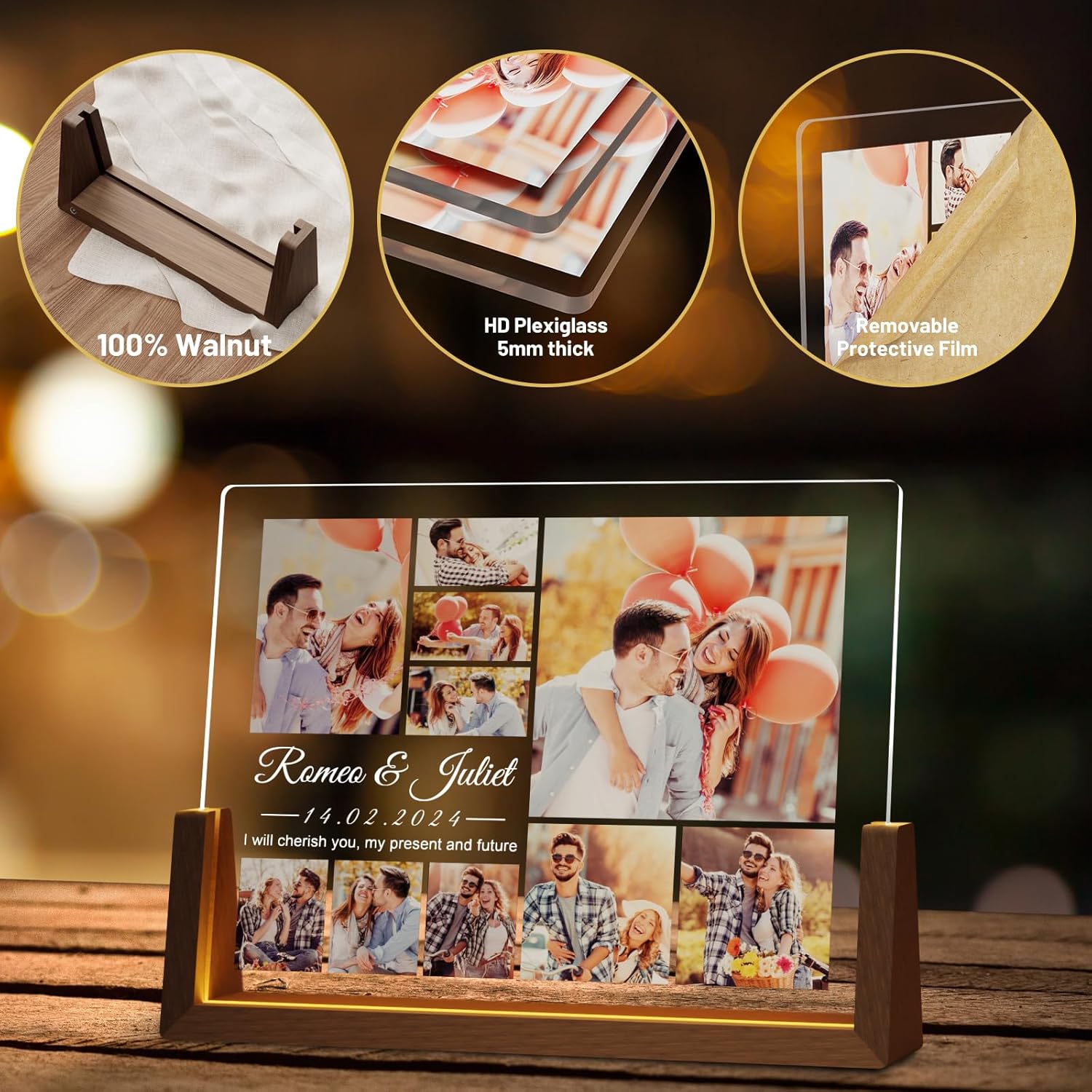 Photo Decorative Plaque Personalized Gifts, Custom Gifts for Him Her, Customized Picture Frame for Boyfriend Girlfriend Couples Wife Women on Anniversary Birthday