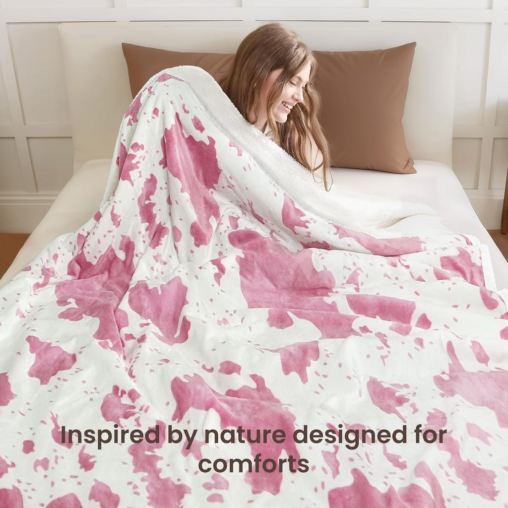 Cow Print Heated Blanket Full-Heating Electric Blanket Full with 10 Heat Levels & 10 Hours Auto-Off, Cozy Soft Fleece Sherpa, Washable, 72 x 84 Inches Cow Print Pink