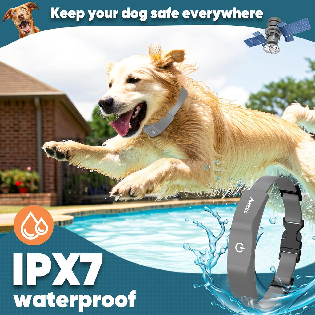 GPS Electric Dog Fence with Free App, Wireless Fence System with Training Collar, Portable Fence for Outdoor Use, Rechargeable Waterproof Flexiable Collar, Adjustable of Dogs (Gray)