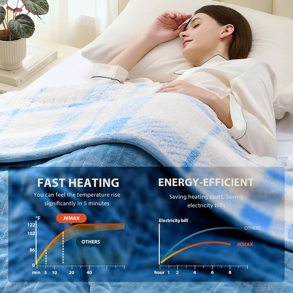 Heated Electric Blanket Full Size - 72"x84" Flannel Heating Blanket with 10 Heating Levels & 5 Time Settings Over-Heat Protection, Winter Warmer for Adults with ETL Certification（Light Blue）