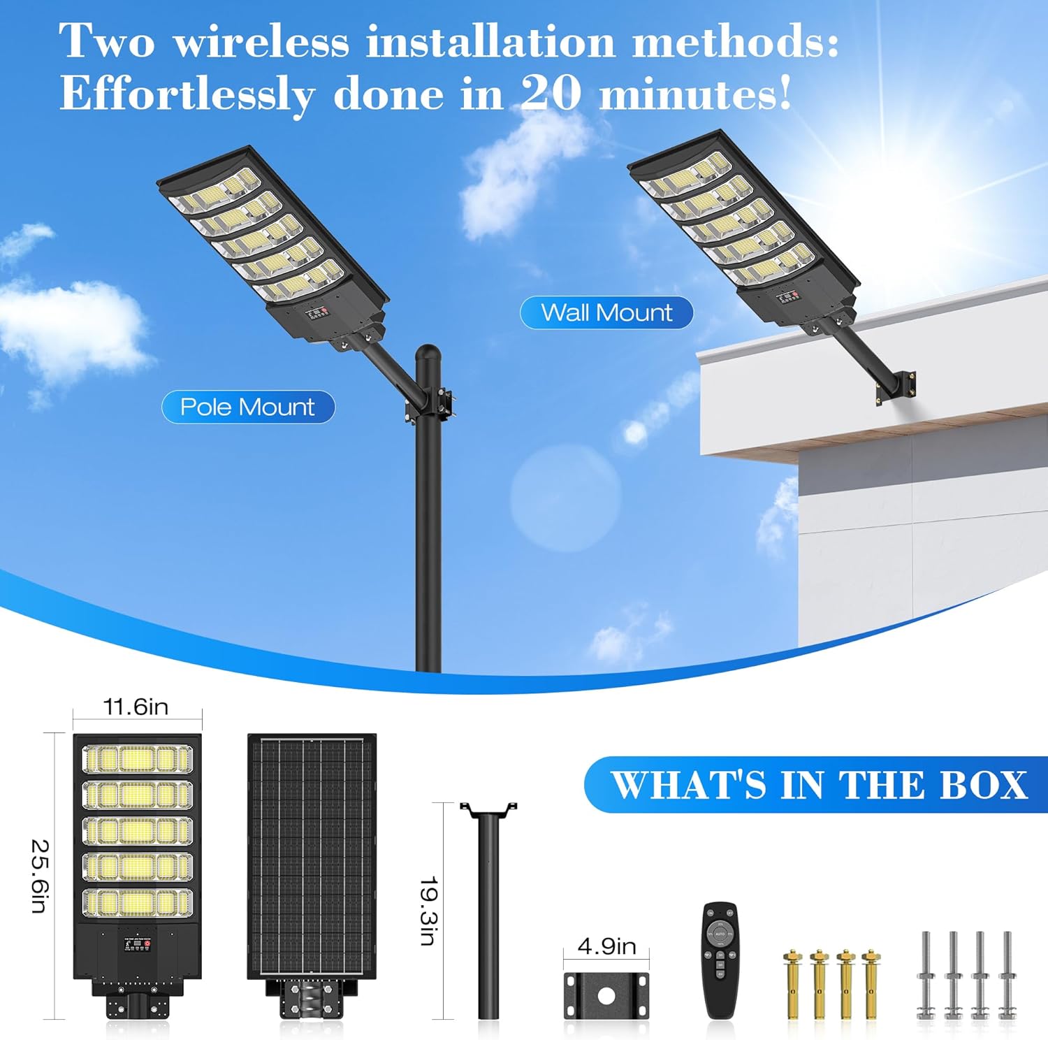 Solar Street Lights Outdoor,10000W Solar Lights Outdoor Waterproof with Motion Sensor, IP66 Solar Security Flood Lights for Yard, Pathway, Parking Lot - 350° Wide Angle & Remote Control Included