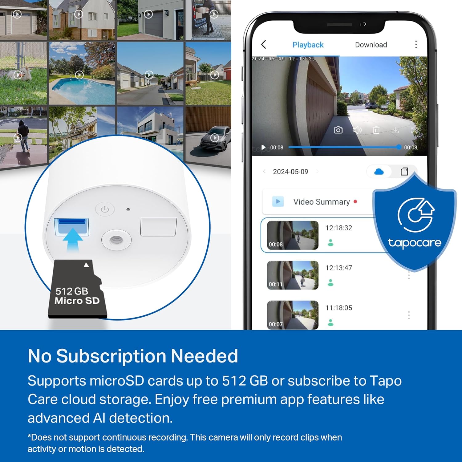 Tapo TP-Link 𝗧𝗮𝗽𝗼 SolarCam C402 Kit, Outdoor Battery Camera w/Solar Panel Base, Wireless, 1080P, Free Person Detection, SD/Cloud Storage, Color Night Vision, No Hub Needed, Works w/Alexa