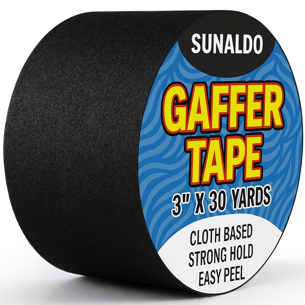 Gaffers Tape (3 Inch x 30 Yards) Strong Hold, Easy to Rip, Residue-Free Professional Grade Floor Tape for Electrical Cords, Matte Finish Non Reflective, Weather Resistant (Black)