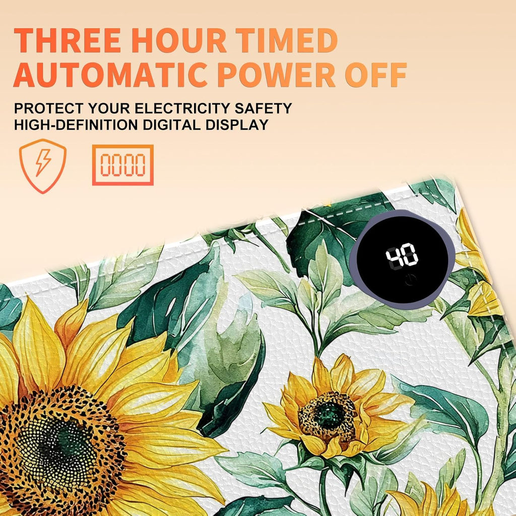 Heated Mouse Pad, Warm Desk Pad, Keyboard Mat 31.5 x 13 Inch Large Size Intelligent Fast Heating, 3 Speed Adjustable, Timed Auto Power Off for Game Office Home,Blooming Sunflowers